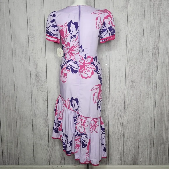 VTG 80s NWT Hilo Hattie Floral Puff Sleeve Dress w Mermaid Ruffle Hem, size 12 - Picture 6 of 10